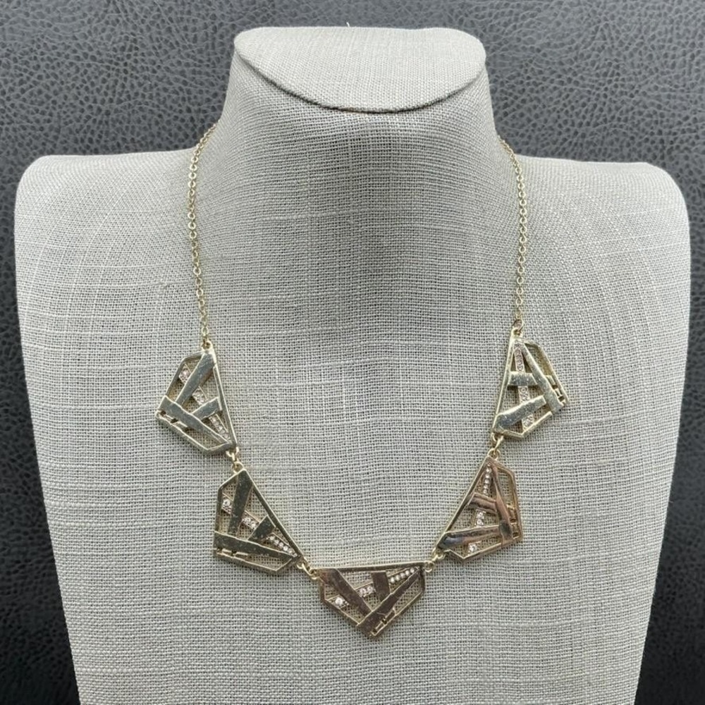 Express Necklace Geometric Statement Gold Tone Rhinestone Pave Bib Collar Womens